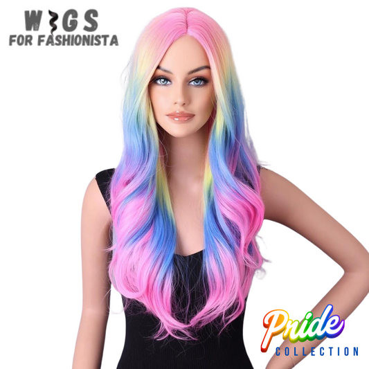 Long Body Colorful Wave Synthetic Wig,vivid hues meet luxurious waves to create a captivating and dynamic look. Crafted with high-quality synthetic fibers, this wig offers the perfect blend of style and convenience. With multiple colorful palette, from radiant reds to electric blues, vibrant greens, and sunny yellows, each strand is infused with a spectrum of hues that create a mesmerizing and eye-catching effect. -WIGS FOR FASHIONISTA