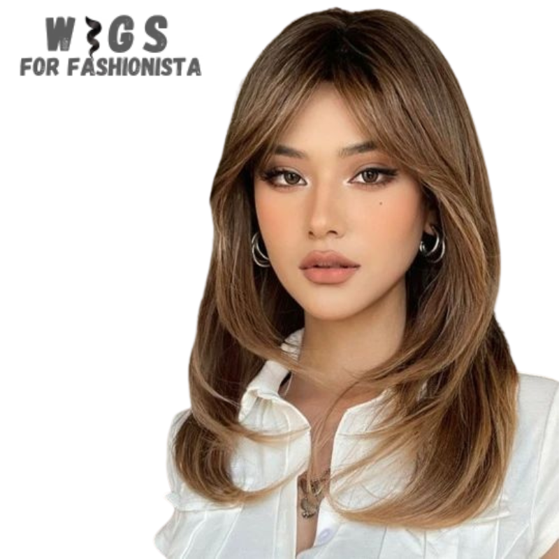 Medium Length Layered Synthetic Wig – Crafted with high-quality synthetic fibers, medium-length cut with beautifully layered strands that add volume and dimension to your hairstyle. The layers create a natural and textured look, allowing for easy styling and a flattering silhouette. -WIGS FOR FASHIONISTA