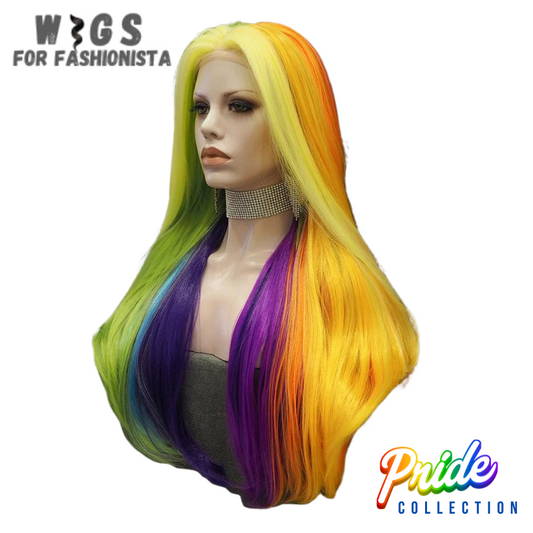 Synthetic lace front colorful hair wigs, comes in dazzling array of hues. from bold With synthetic lace front wigs, one can experiment with different hairstyles, whether one prefer sleek and straight, voluminous curls, or tousled waves. Also allows for off-the-face styling, including trendy half-up, half-down looks or elegant updos, giving you the freedom to switch up your appearance effortlessly. Easy to care for and require minimal styling. -WIGS FOR FASHIONISTA