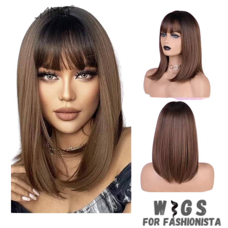 Medium Length Layered Synthetic Wig – Crafted with high-quality synthetic fibers, medium-length cut with beautifully layered strands that add volume and dimension to your hairstyle. The layers create a natural and textured look, allowing for easy styling and a flattering silhouette. -WIGS FOR FASHIONISTA