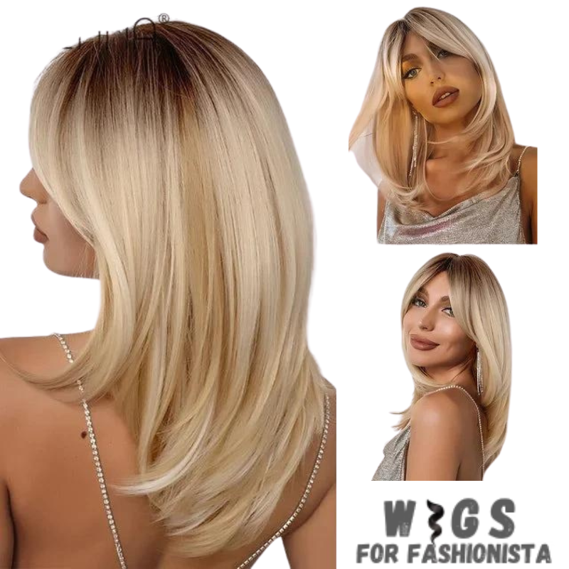 Medium Length Layered Synthetic Wig – Crafted with high-quality synthetic fibers, medium-length cut with beautifully layered strands that add volume and dimension to your hairstyle. The layers create a natural and textured look, allowing for easy styling and a flattering silhouette. -WIGS FOR FASHIONISTA