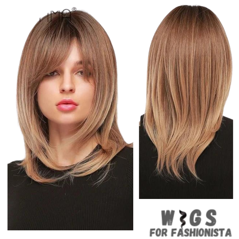 Medium Length Layered Synthetic Wig – Crafted with high-quality synthetic fibers, medium-length cut with beautifully layered strands that add volume and dimension to your hairstyle. The layers create a natural and textured look, allowing for easy styling and a flattering silhouette. -WIGS FOR FASHIONISTA