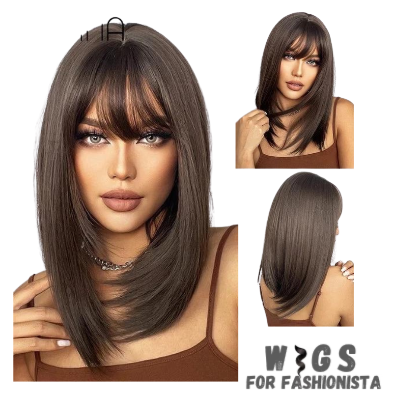 Medium Length Layered Synthetic Wig – Crafted with high-quality synthetic fibers, medium-length cut with beautifully layered strands that add volume and dimension to your hairstyle. The layers create a natural and textured look, allowing for easy styling and a flattering silhouette. -WIGS FOR FASHIONISTA